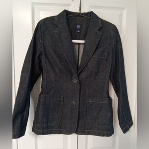 Women's Vintage GAP Blue Jean Fitted Denim Blazer Jacket With Pockets Size 8